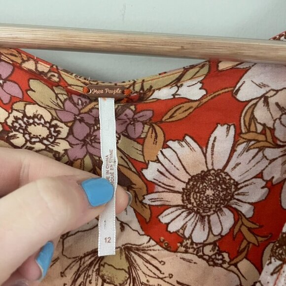 Free People Under Wraps Ruched Boho Floral Mini Dress Size 12 - Picture 3 of 9